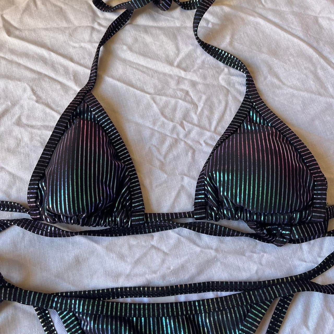 Blue Metallic Striped 2 Piece Bikini Set