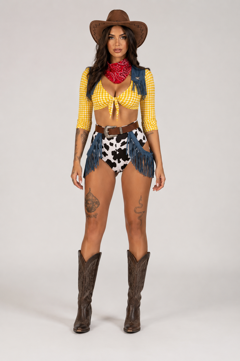 Sexy Cowgirl 4 Piece Country Rave Cosplay Costume Outfit Set