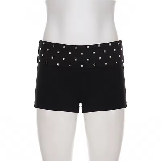 Black Y2K Gothic Studded Summer Yoga Booty Shorts