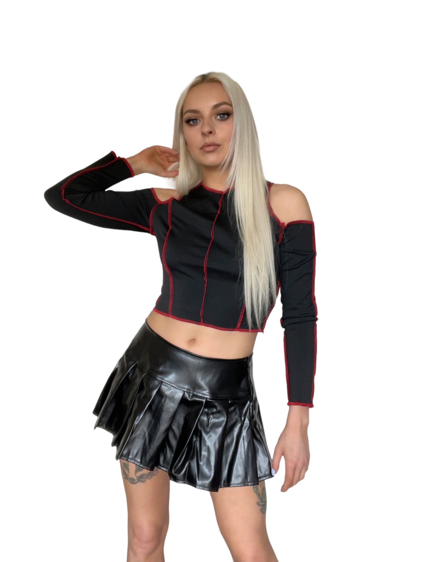 Black Faux Leather Low Rise Tennis Mini Skater Skirt