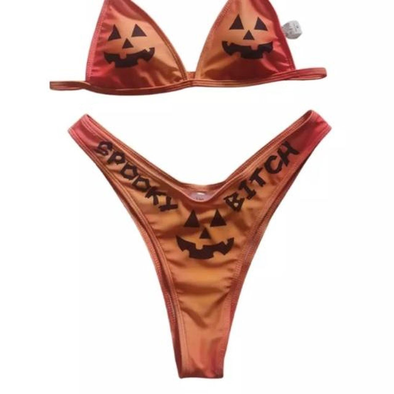 Orange Pumpkin Spooky 2 Piece Bikini Set