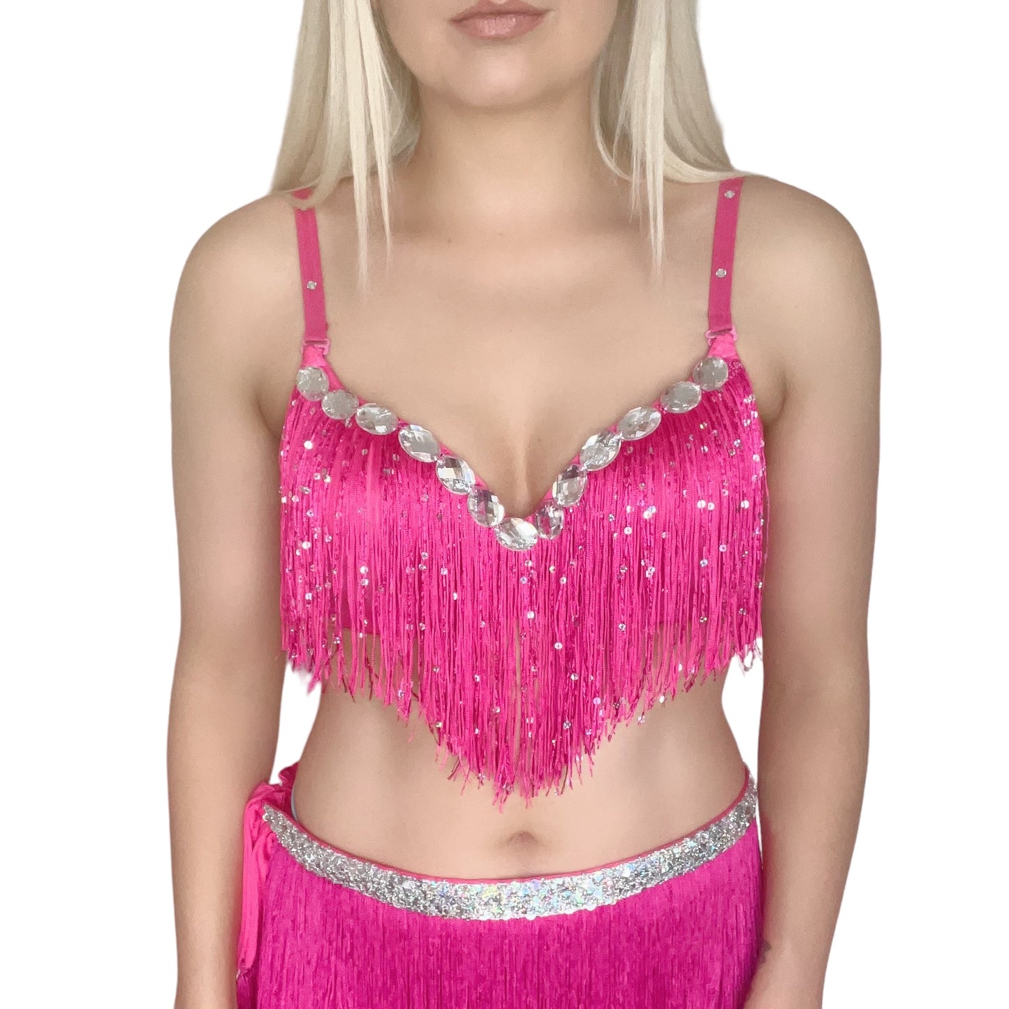 Pink Barbie 2 Piece Rhinestone Tassel Halloween Costume Set