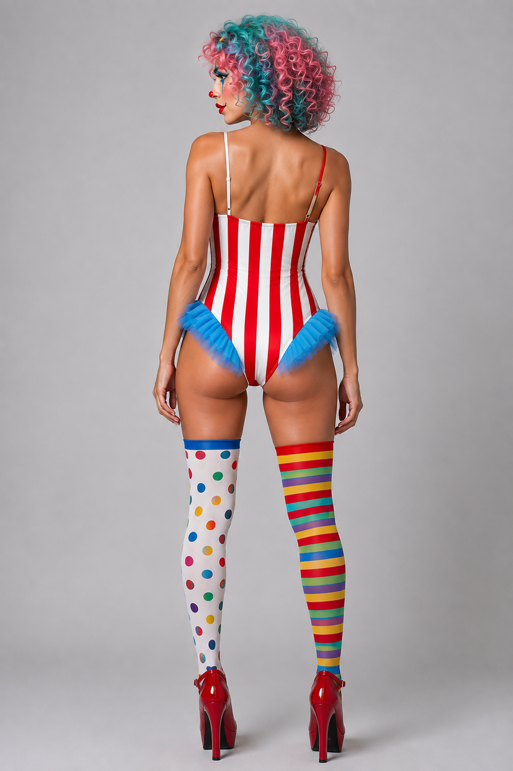Carnival Clown Striped Frill Costume Bodysuit Cosplay