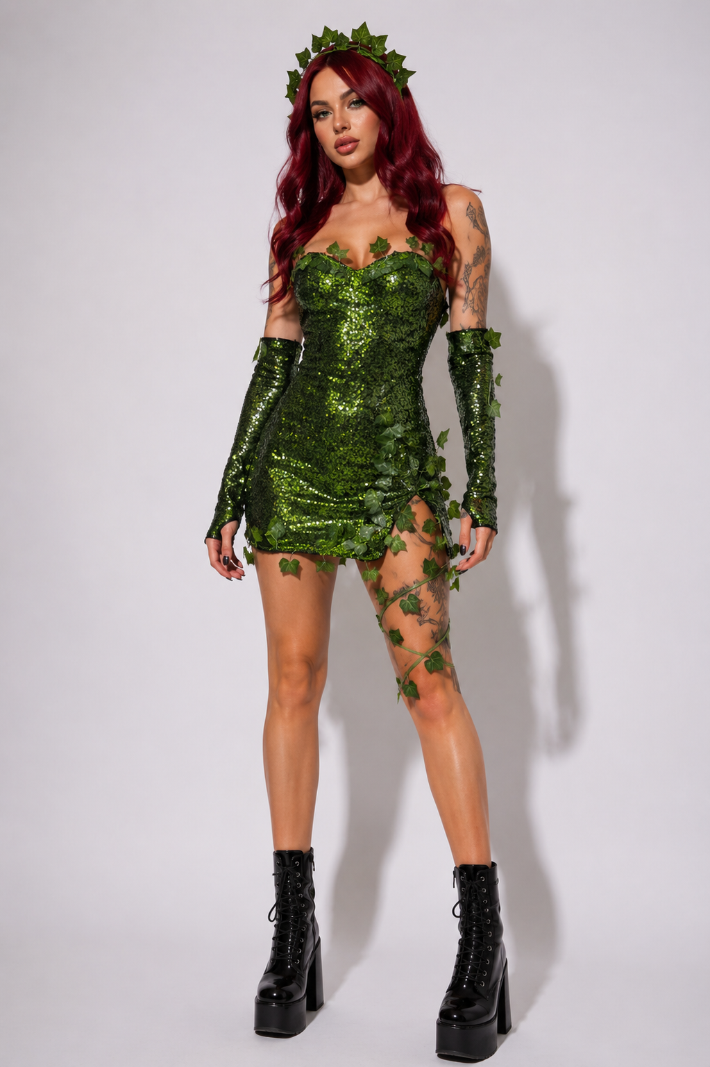 Green Sequin Strapless Bodycon Poison Ivy Cosplay Costume