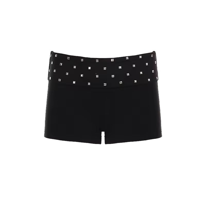 Black Y2K Gothic Studded Summer Yoga Booty Shorts