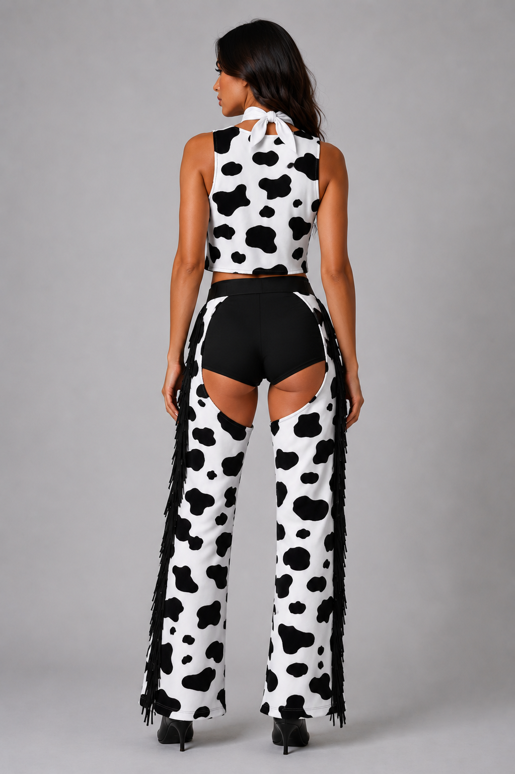 White And Black Cowgirl Chaps Vest Cosplay Costume Outfit Set