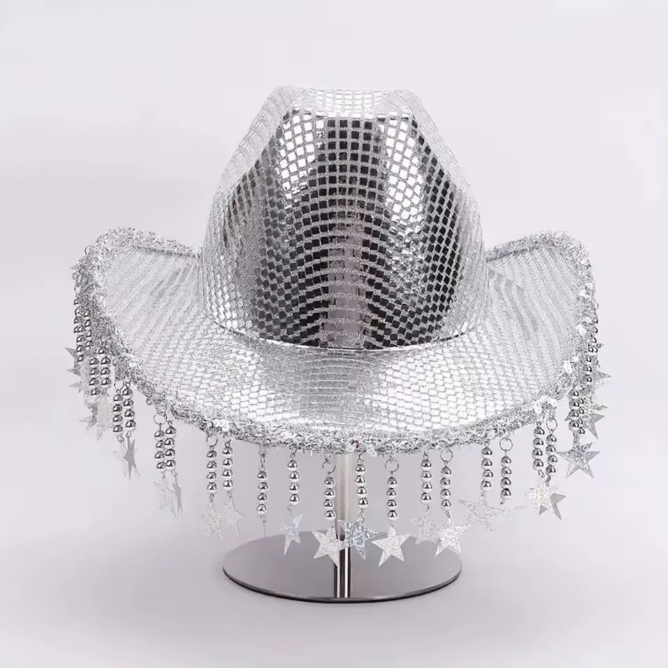 Silver Sequin Space Cowboy Tassel Cosplay Party Hat