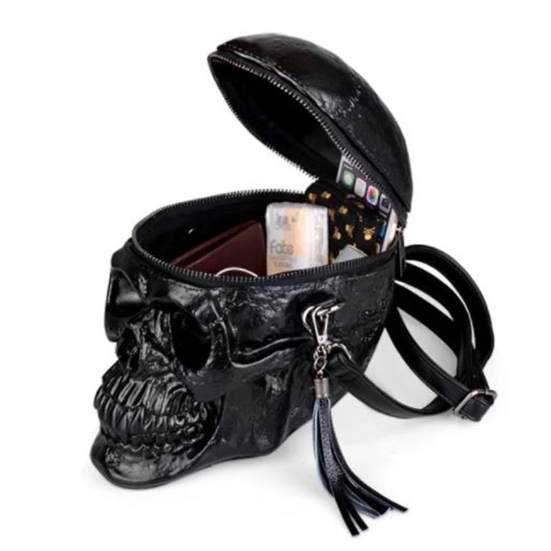 Black Faux Leather Skull Shaped Cross Body Bag