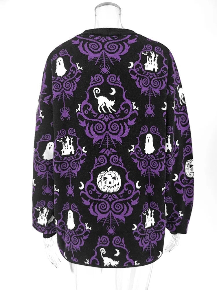 Black And Purple Gothic Oversized Winter Jumper