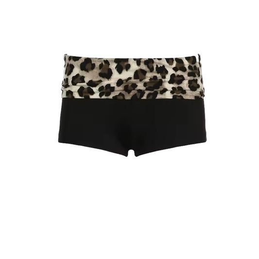 Black Y2K Roll Leopard Print Waist Booty Shorts