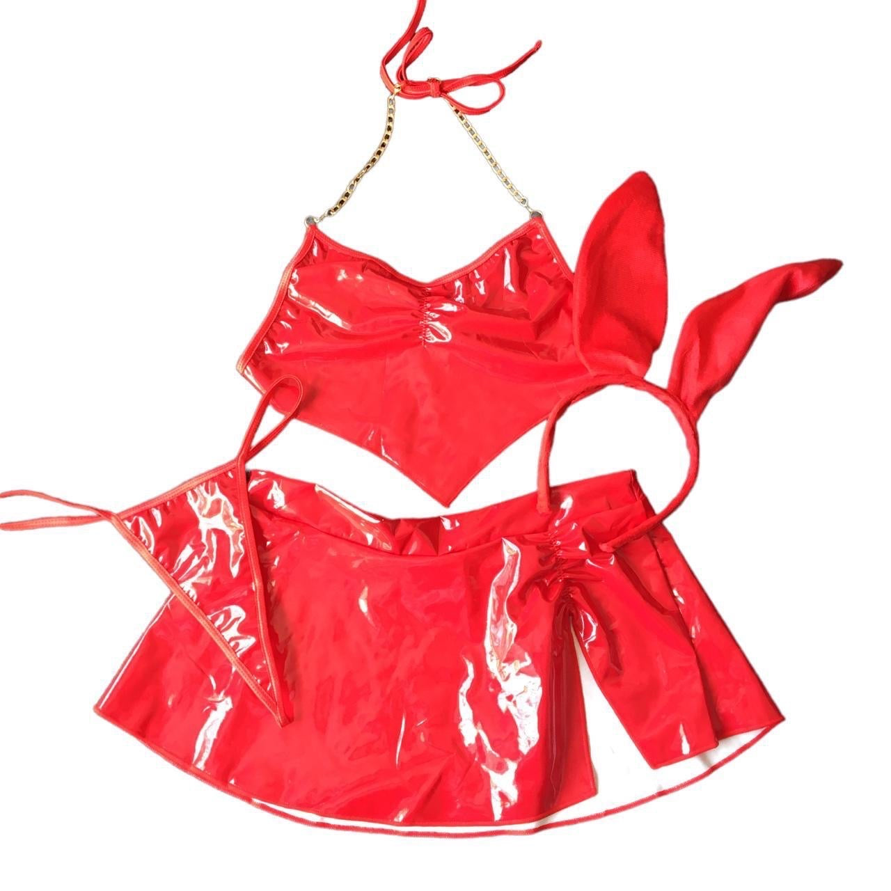 Red PVC 3 Piece Bunny Rabbit Halloween Outfit Set