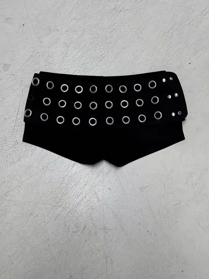 Black Low Rise Punk Festival Eyelet Booty Shorts