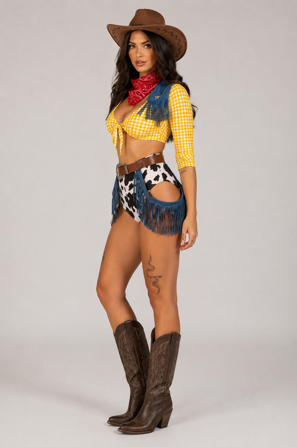 Sexy Cowgirl 4 Piece Country Rave Cosplay Costume Outfit Set