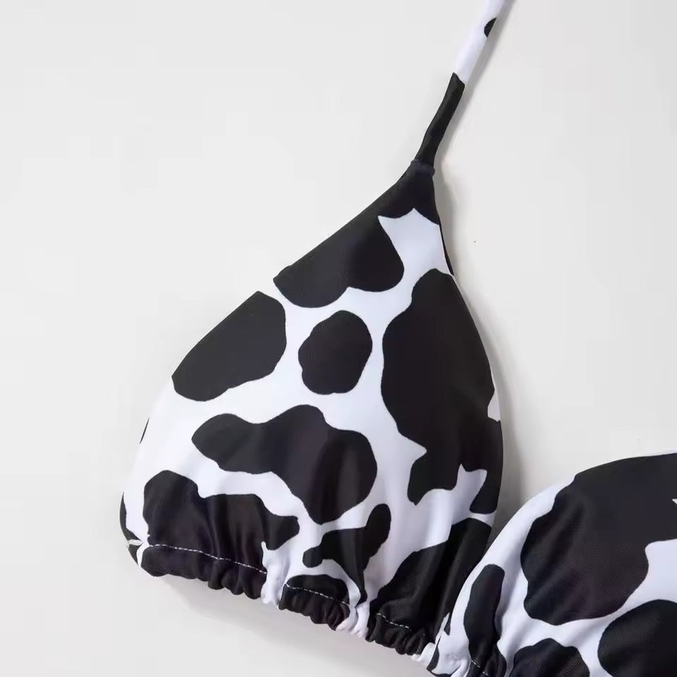 Black And White Sexy Cow Girl 3 Piece Bikini Chap Tassel Trousers Cosplay Outfit Set