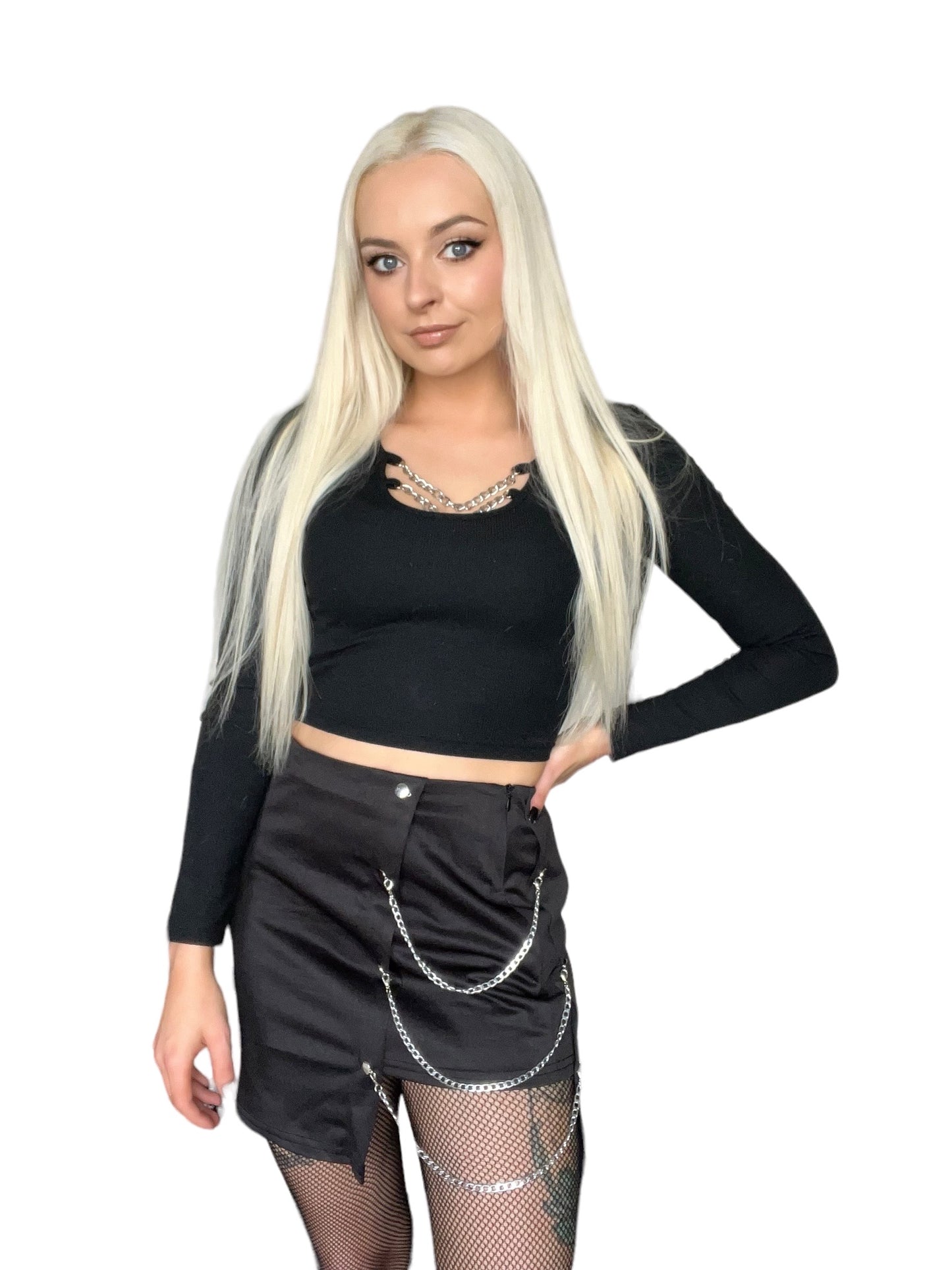 Black Gothic Chain Mini Asymmetric Skirt