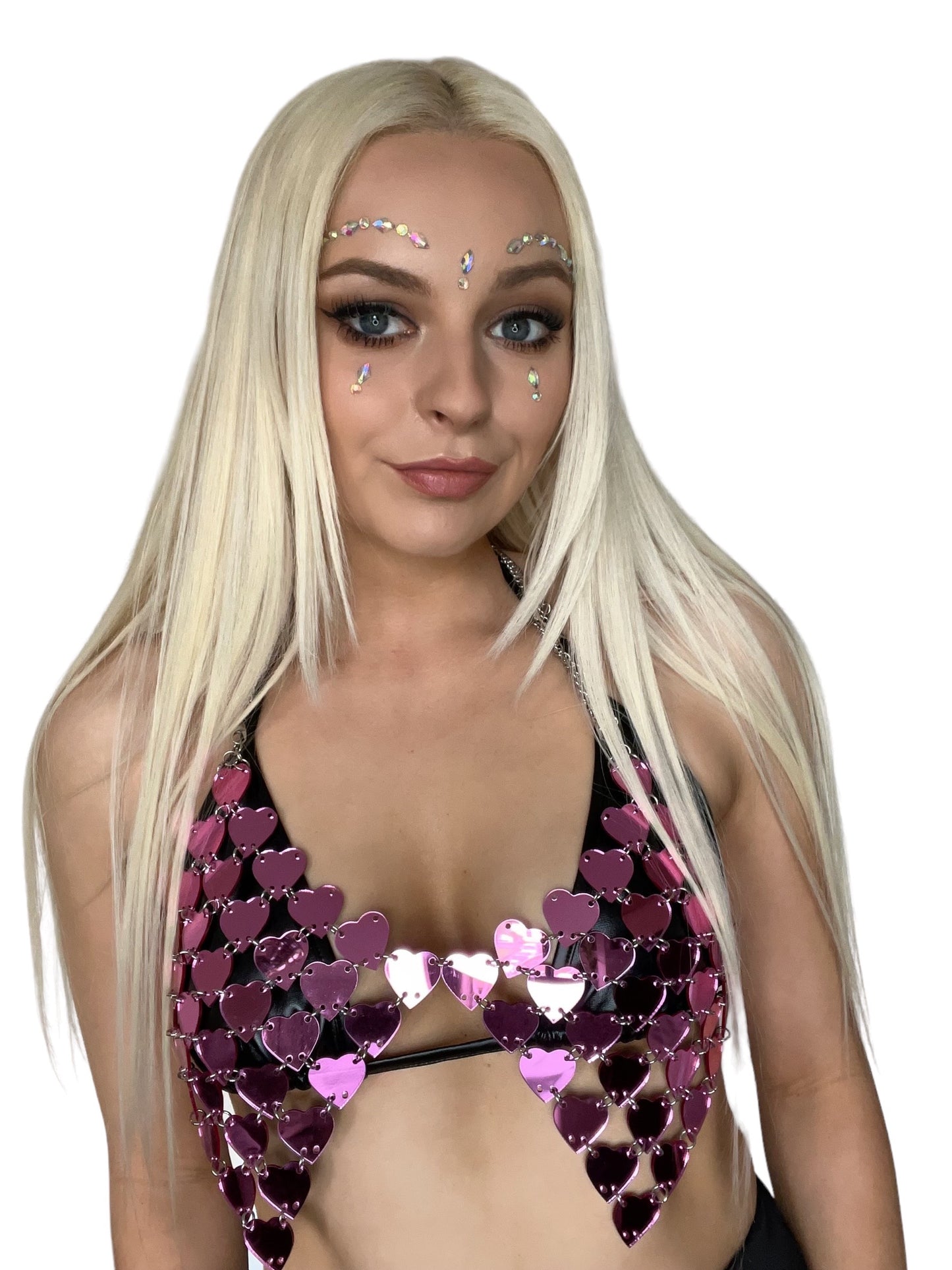 Pink Heart Holographic Chain Festival Crop Top