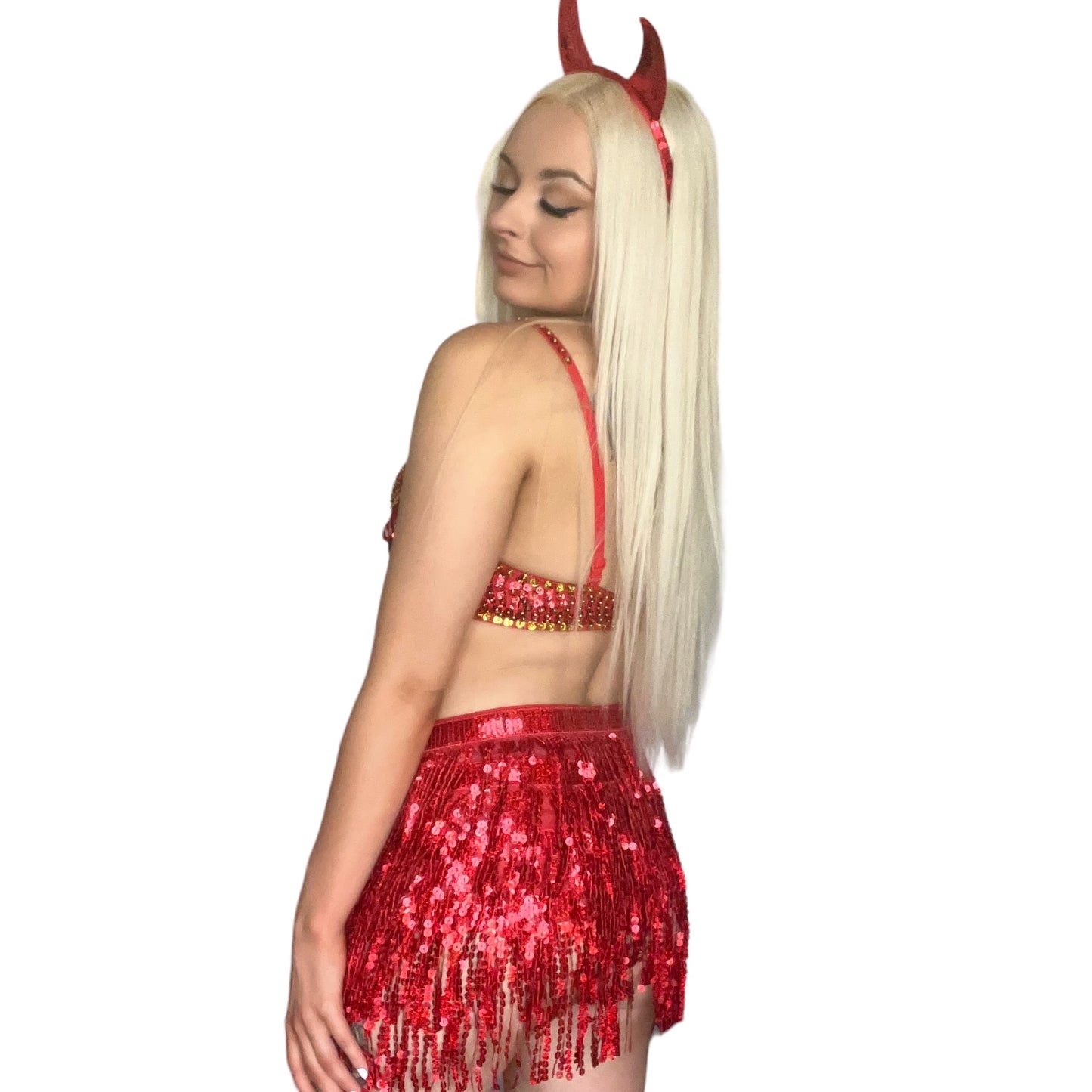 Red Devil 3 Piece Sequin Tassel Halloween Costume Set