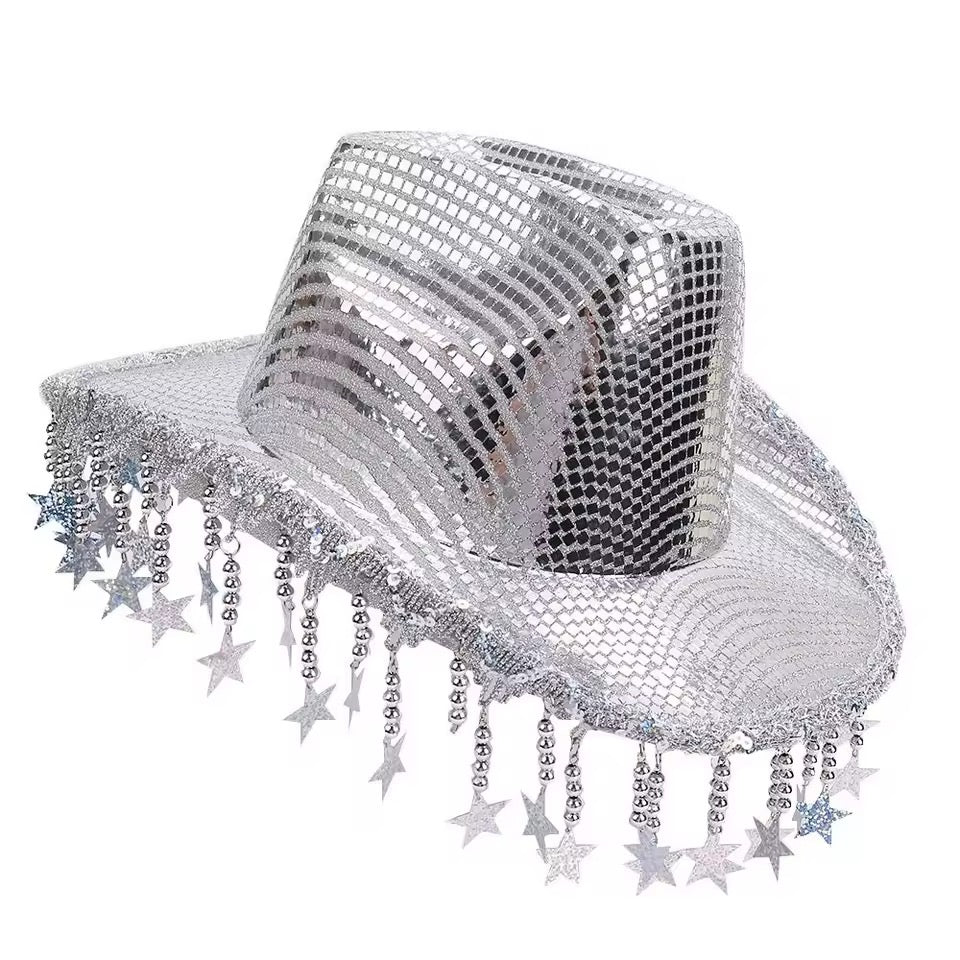 Silver Sequin Space Cowboy Tassel Cosplay Party Hat