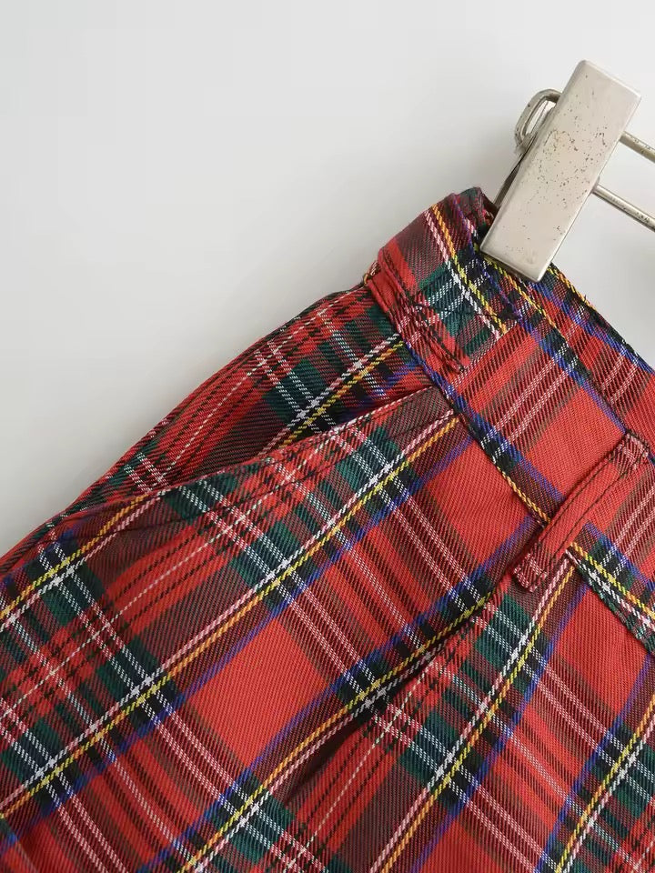 Red Tartan Checkered Punk Retro Hot Pant Shorts