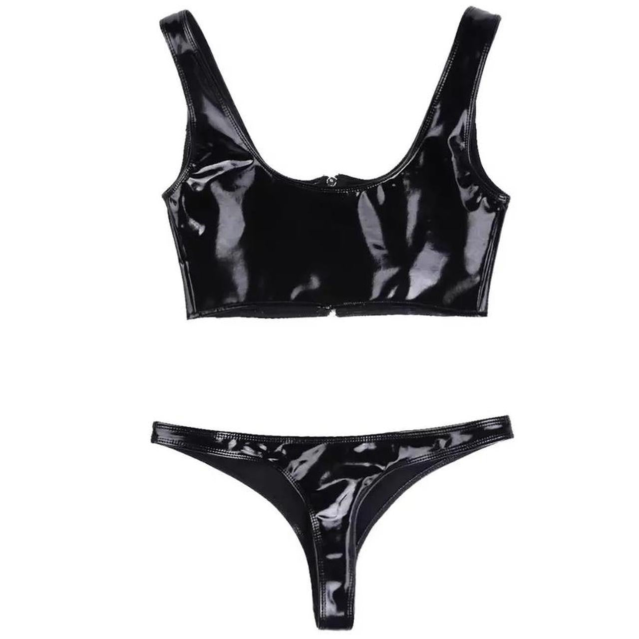 Black PVC Faux Leather 2 Piece Bikini Set