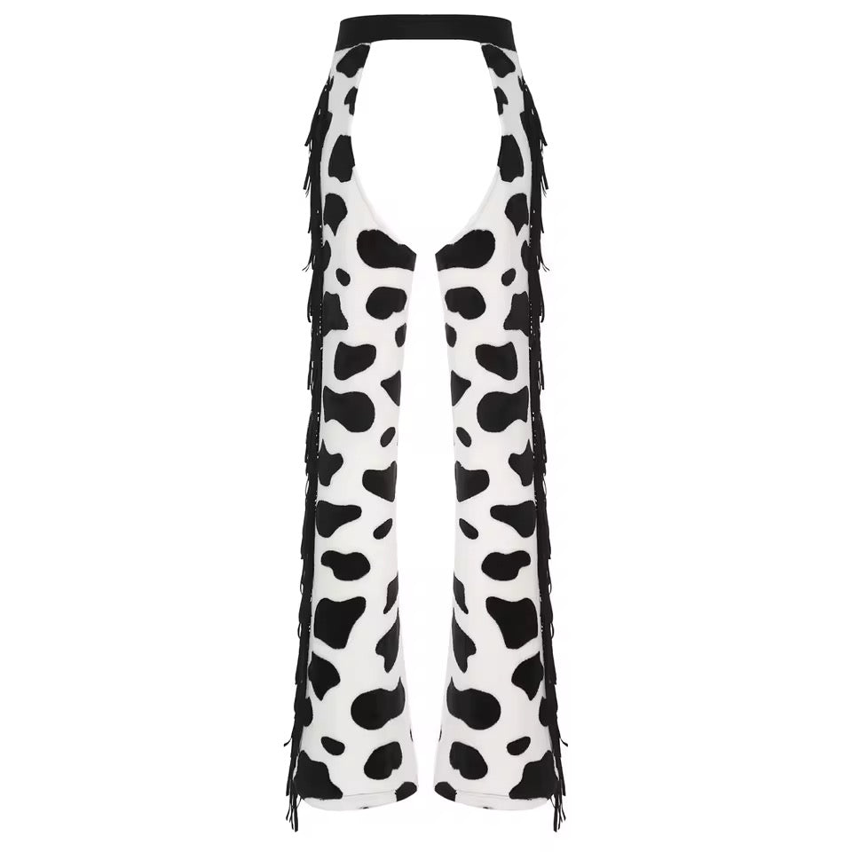 White And Black Cowgirl Chaps Vest Cosplay Costume Outfit Set