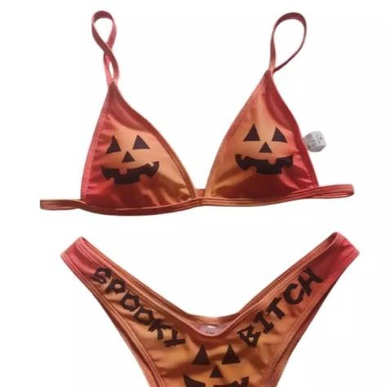 Orange Pumpkin Spooky 2 Piece Bikini Set