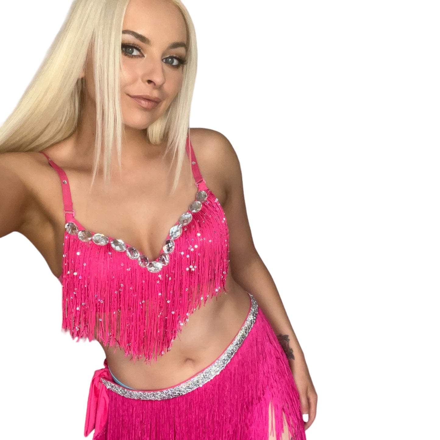 Pink Barbie 2 Piece Rhinestone Tassel Halloween Costume Set