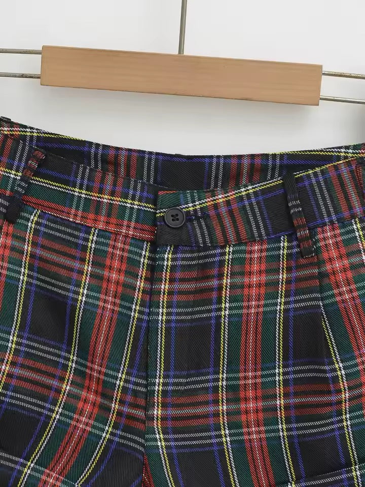 Navy Tartan Checkered Punk Retro Hot Pant Shorts