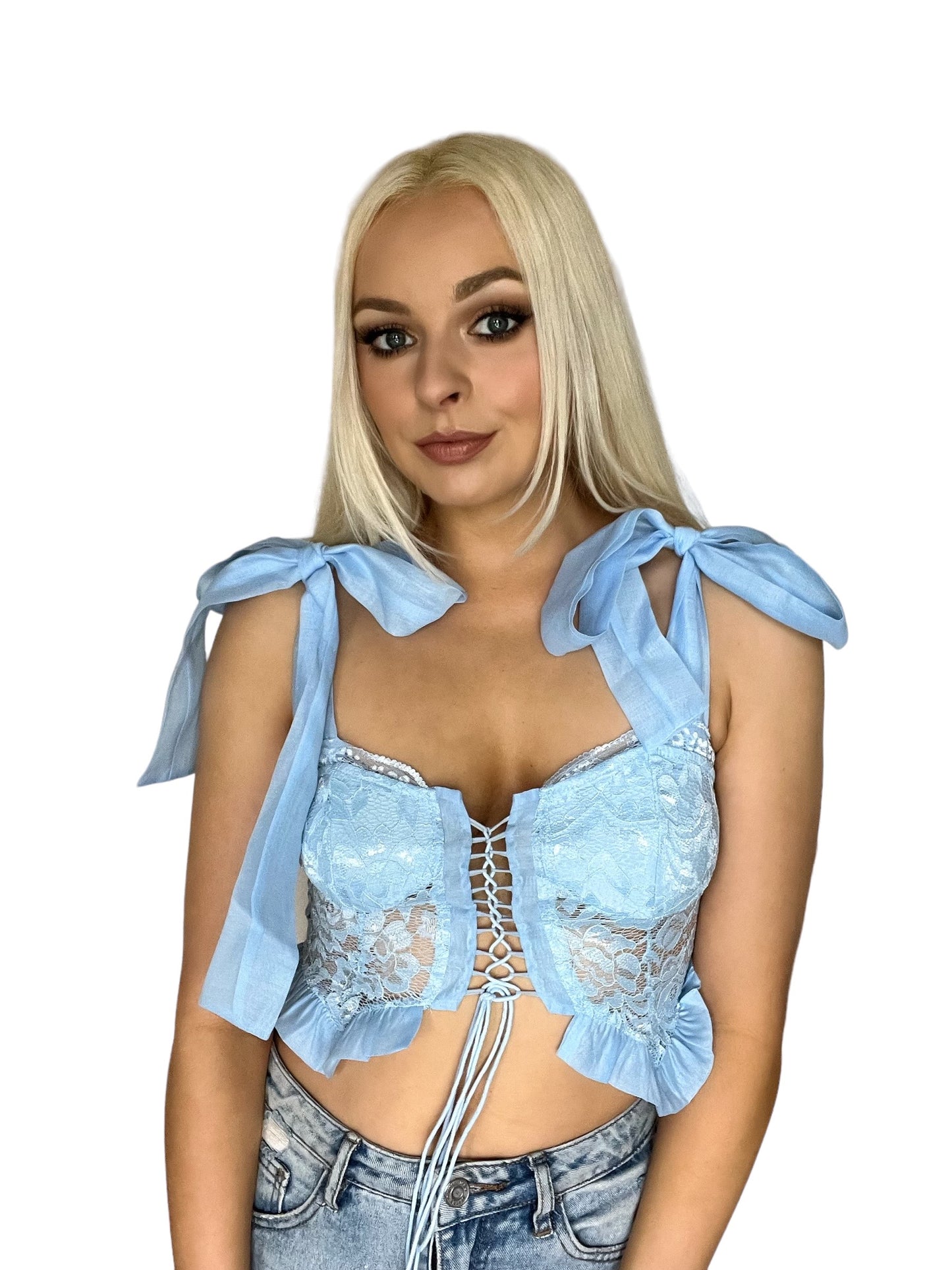 Blue Lace Little Bo Peep Coquette Corset Top