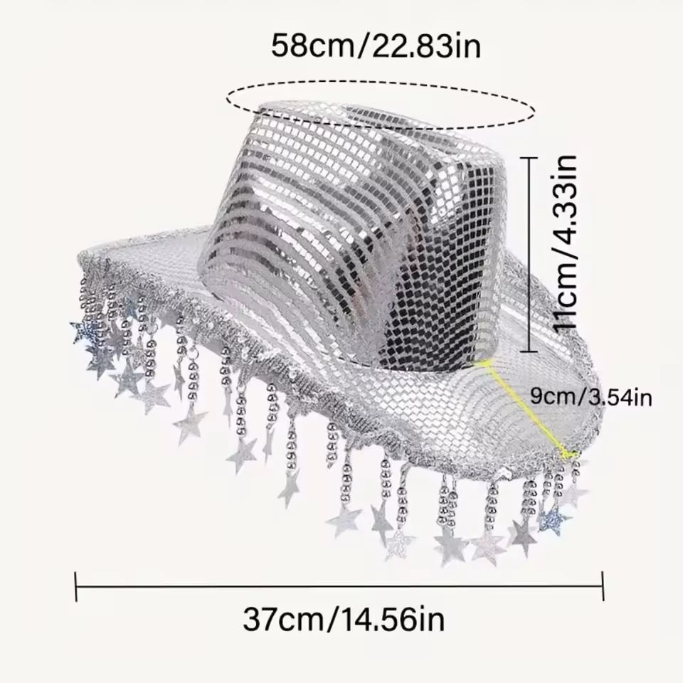 Silver Sequin Space Cowboy Tassel Cosplay Party Hat