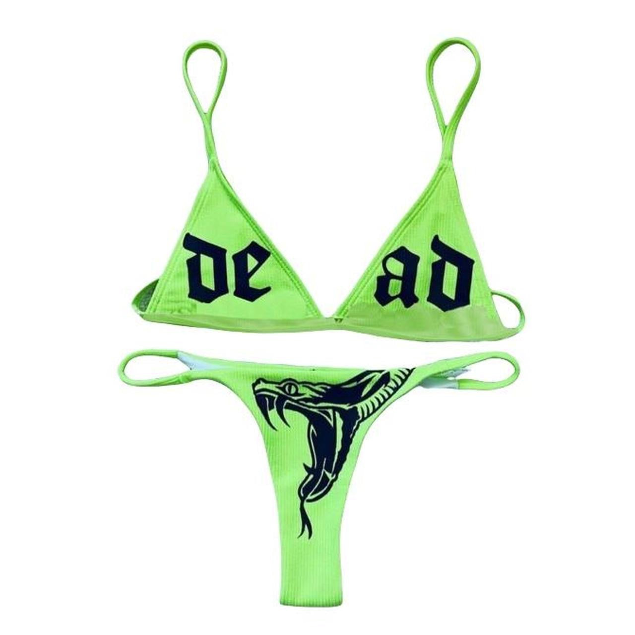 Neon Green Dead Punk Snake Bikini Set