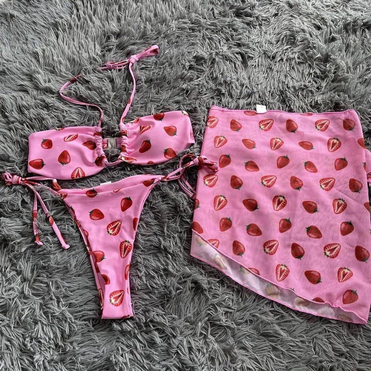 Pink Strawberry 3 Piece Bikini Beach Set