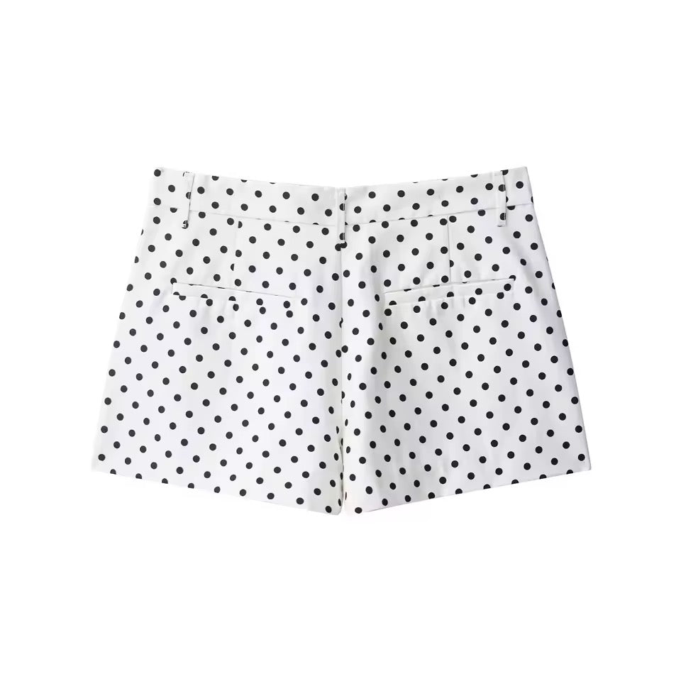 White Polka Dot Co Ord Retro Jacket Shorts Outfit Set