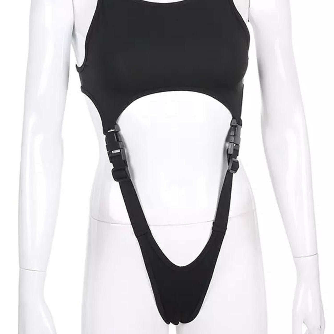 Black Buckle Cut Out Techno Goth Bodysuit