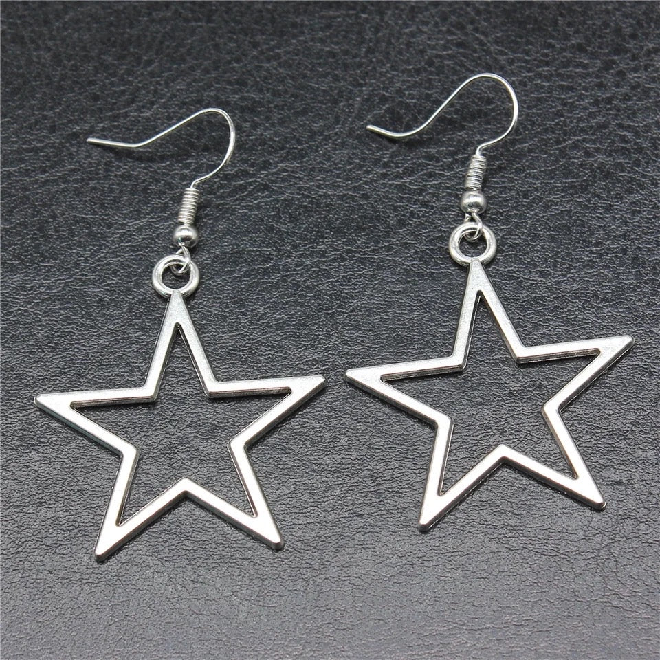 Silver Star Hoop Y2k Earrings