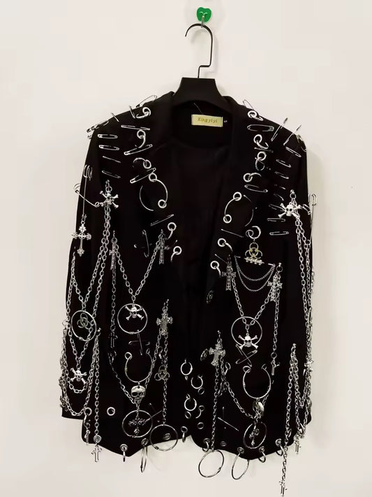 Black Lilith Punk Chain Oversized Customised Blazer