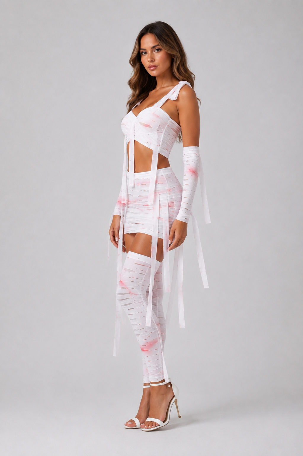 White Horror Bandage Mummy 4 Piece Cosplay Halloween Costume Outfit