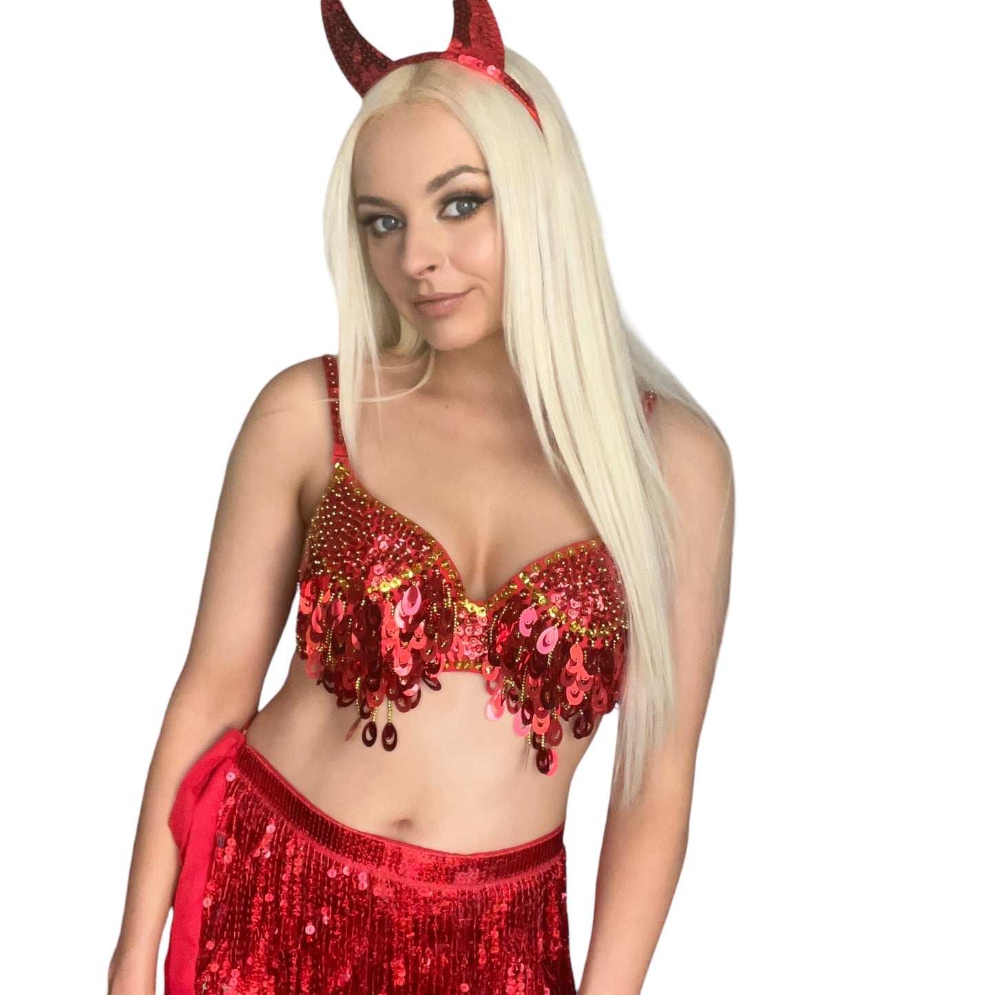 Red Devil 3 Piece Sequin Tassel Halloween Costume Set