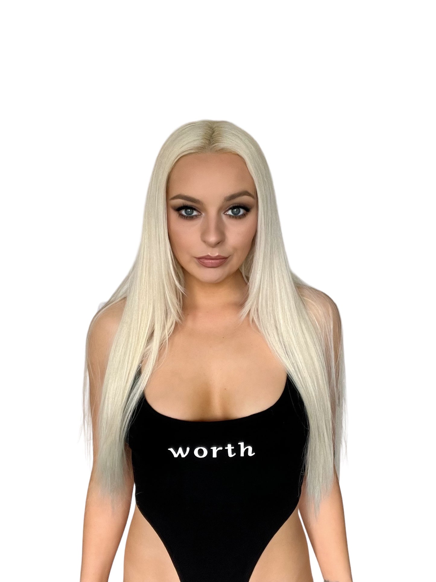 White or Black Worth Slogan High Leg Basic Bodysuit