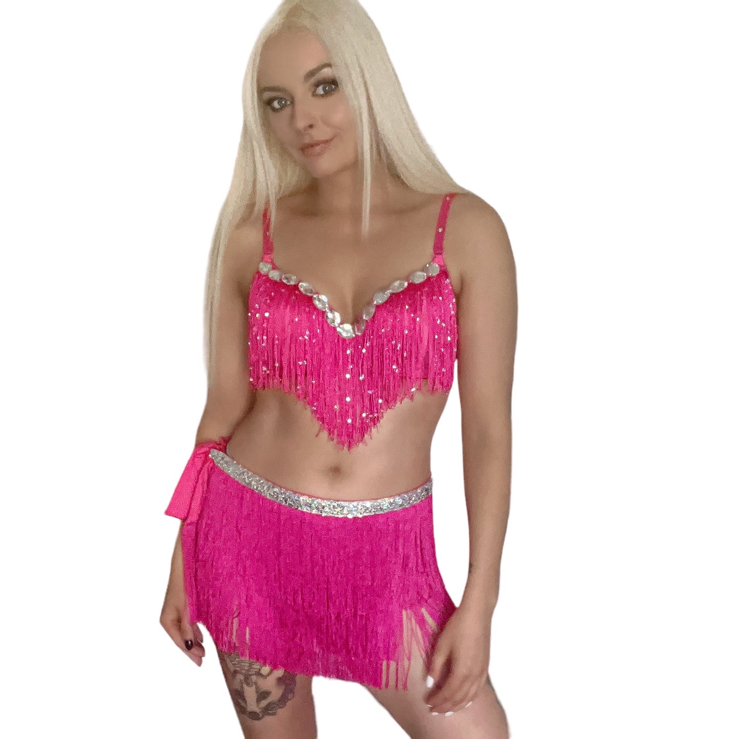 Pink Barbie 2 Piece Rhinestone Tassel Halloween Costume Set