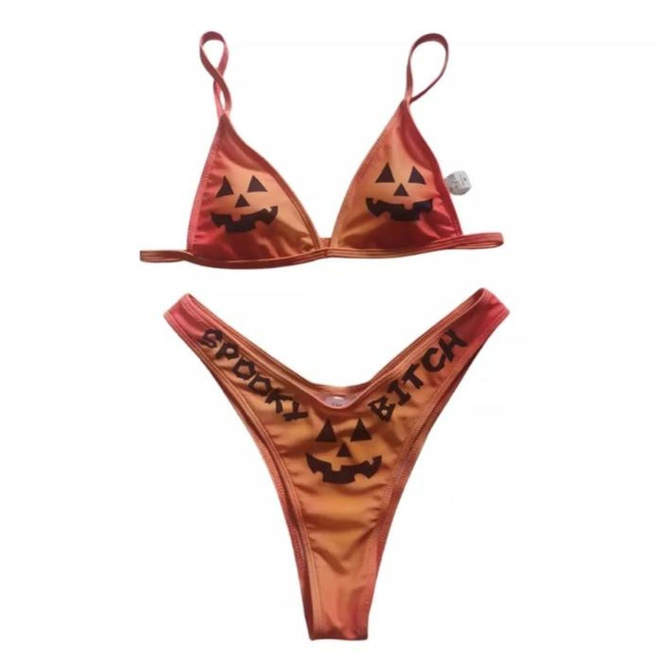 Orange Pumpkin Spooky 2 Piece Bikini Set