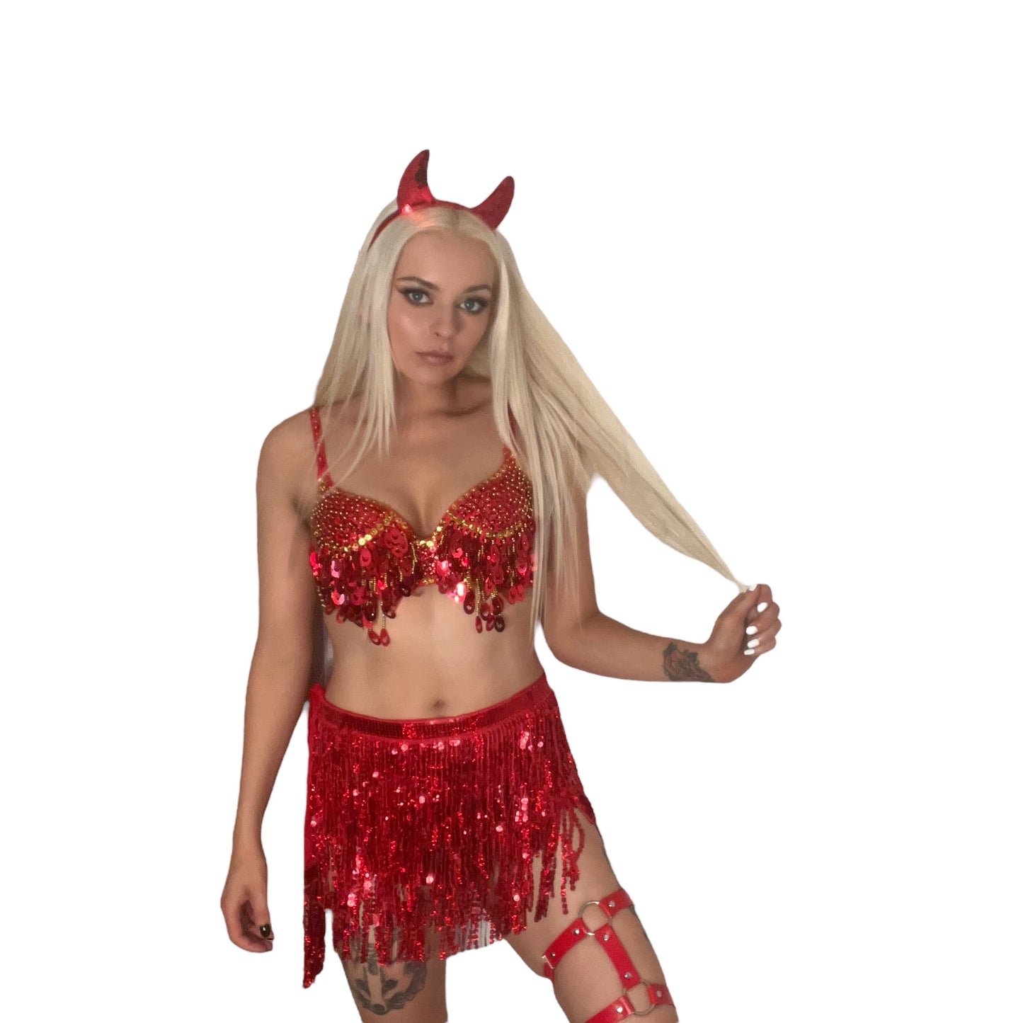 Red Devil 3 Piece Sequin Tassel Halloween Costume Set