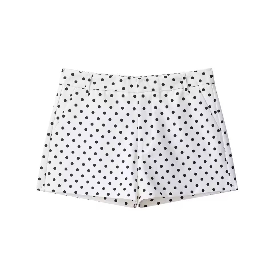 White Polka Dot Co Ord Retro Jacket Shorts Outfit Set
