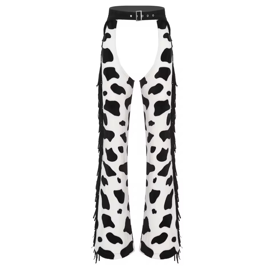 White And Black Cowgirl Chaps Vest Cosplay Costume Outfit Set