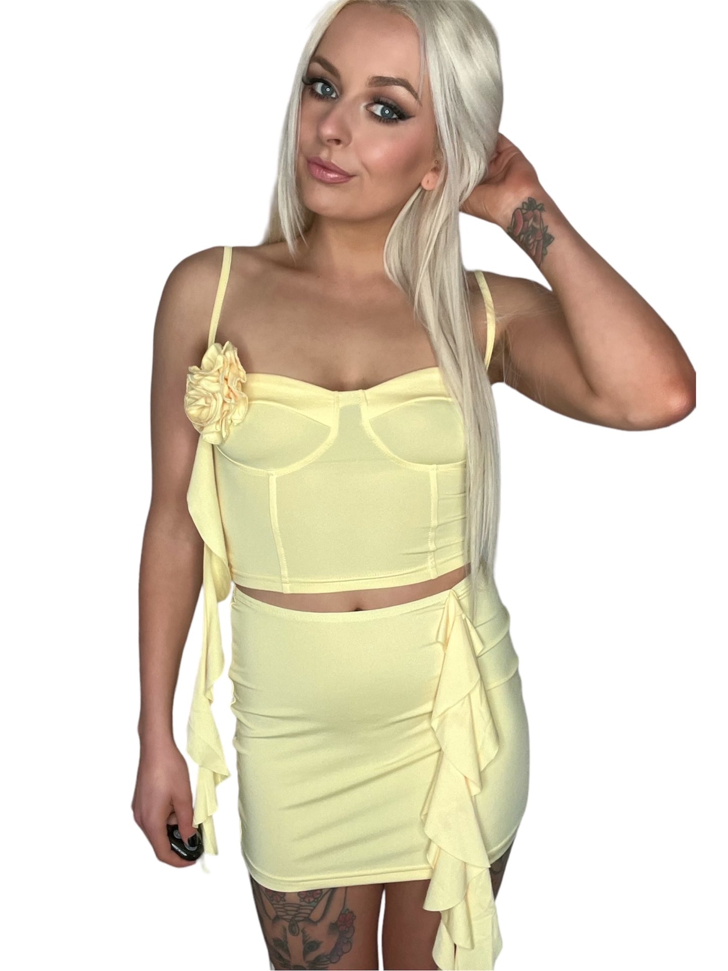 Lemon 2 Piece Ruffle Tassel Co-Ord Skirt Set