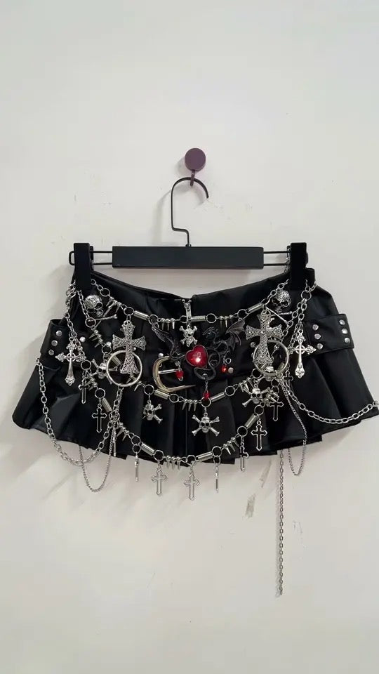 Black Low Waist Punk Extreme Chain Mini Skirt