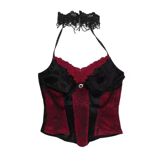 Blood Cobweb Gothic Choker Corset Crop Top