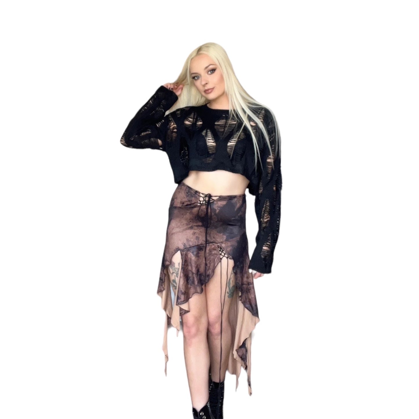 Black Knitted Distressed Grunge Cropped Jumper