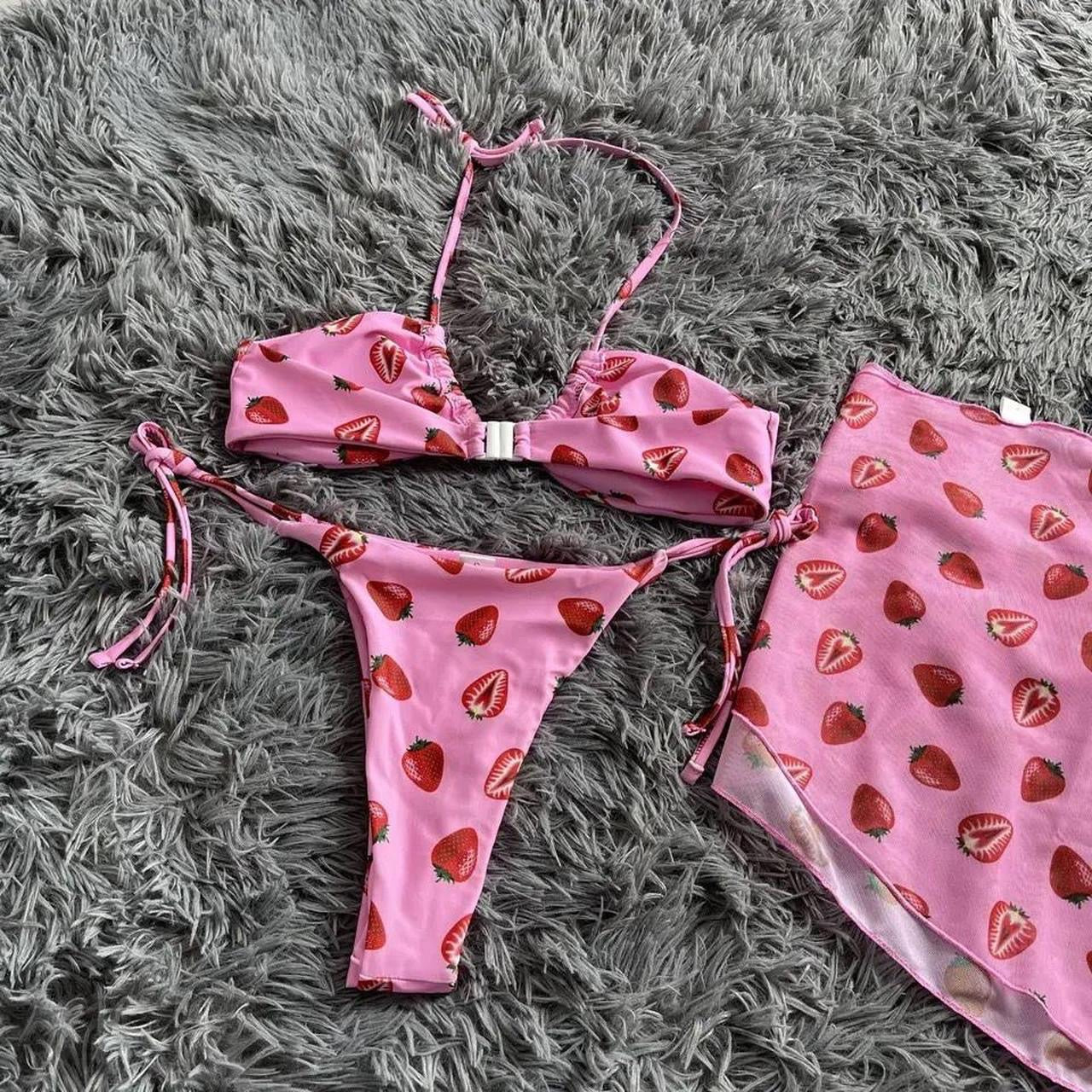 Pink Strawberry 3 Piece Bikini Beach Set