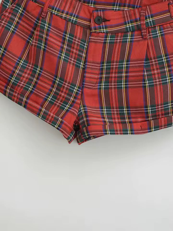 Red Tartan Checkered Punk Retro Hot Pant Shorts